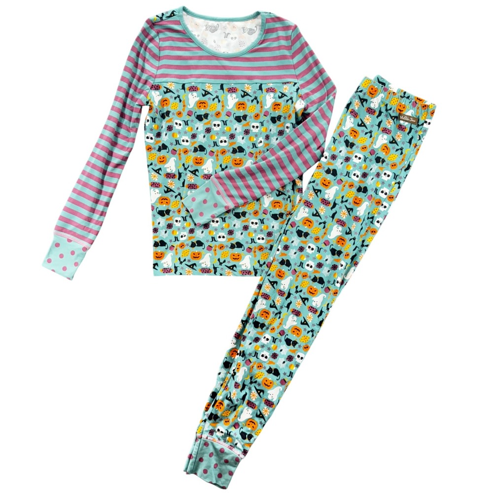 Matilda Jane Girls Halloween Pajamas Set Size 14 Ghosts Pumpkins‎ Spooky Stretch